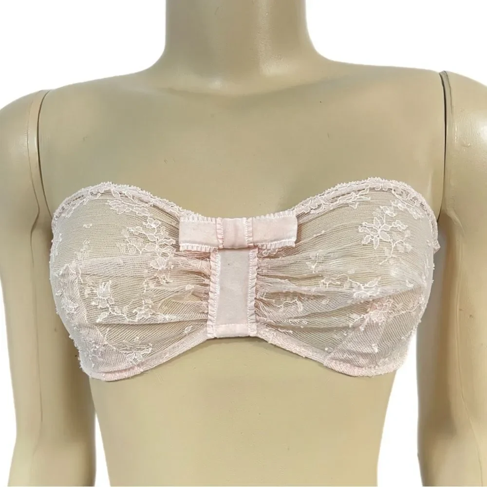 Victorias Secret Designer Collection Strapless Ruched Lace Bandeau Bralette bra